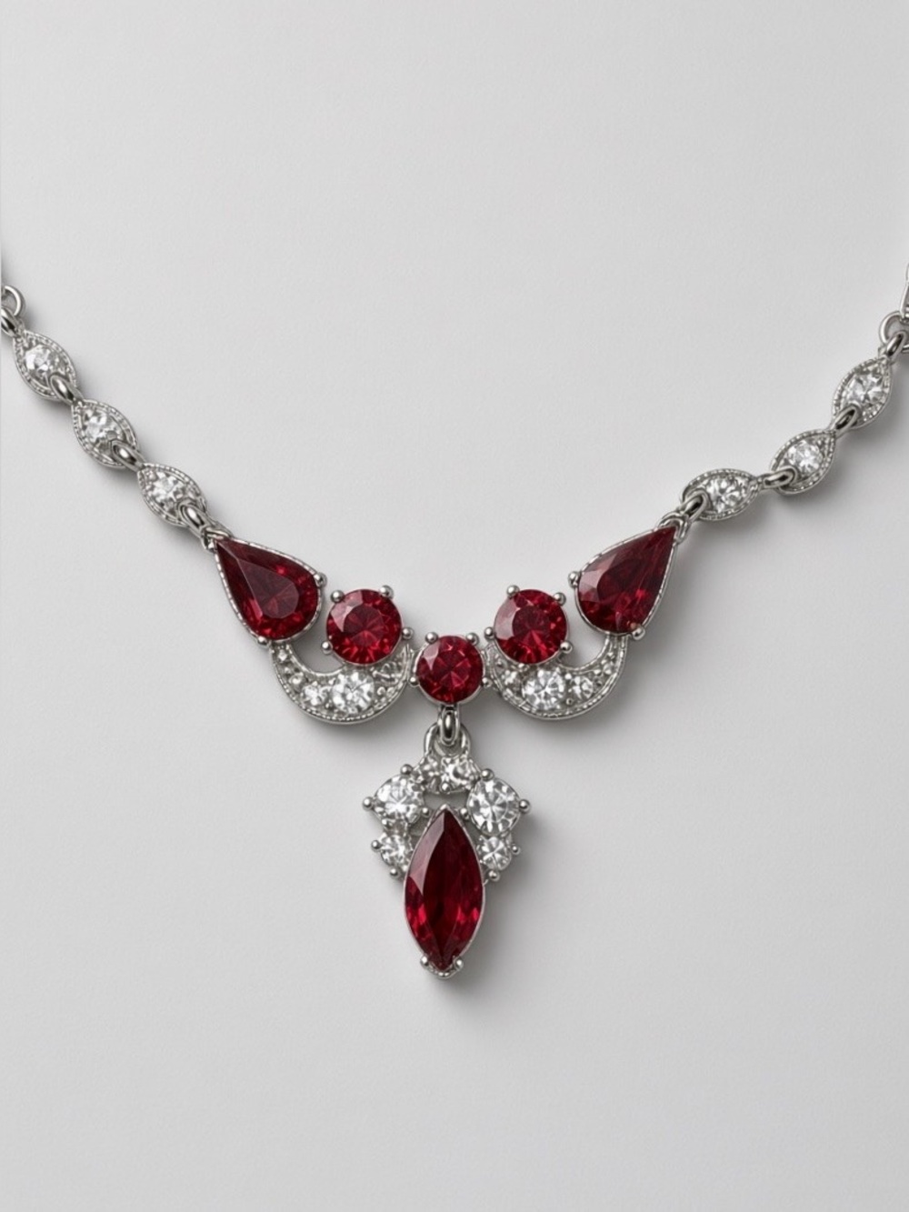 STUNNING BOGOFF Red Rhinestone Necklace | Mid-Century Glam RARE